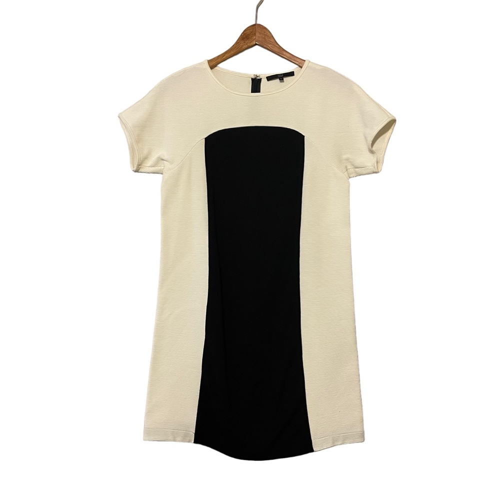 Tibi Short Sleeve Midi Black & White Color Block Stripe Shift Dress Size S